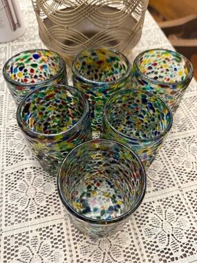 Handblown pebble confetti lowball glasses- Set of 6